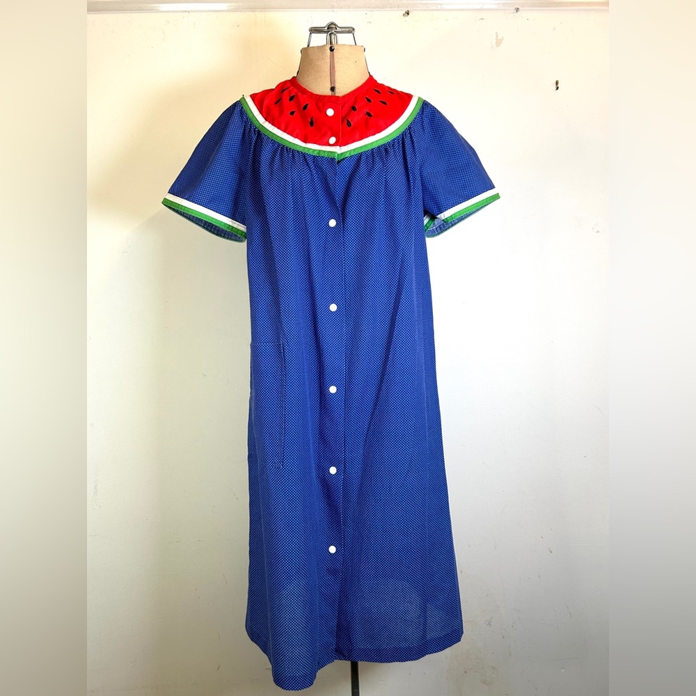 CUTE Vintage Watermelon Smock/Housecoat by Merville Size Medium 🍉